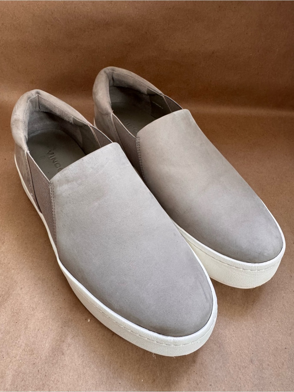 Vince Taupe Suede Garvey Platform Slip on Sneaker. Size 7